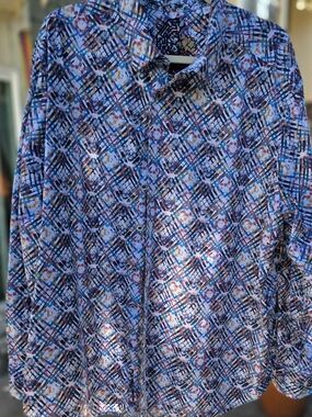 Robert Graham Multicolor Geometric Plaid Dress Shirt - Blue & Brown Accents
